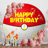 Aperturee - Aperturee Red White Genius Ball Round Happy Birthday Backdrop